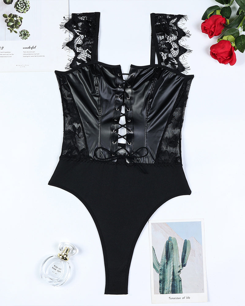 Leather And Lace Camisole Bodysuit