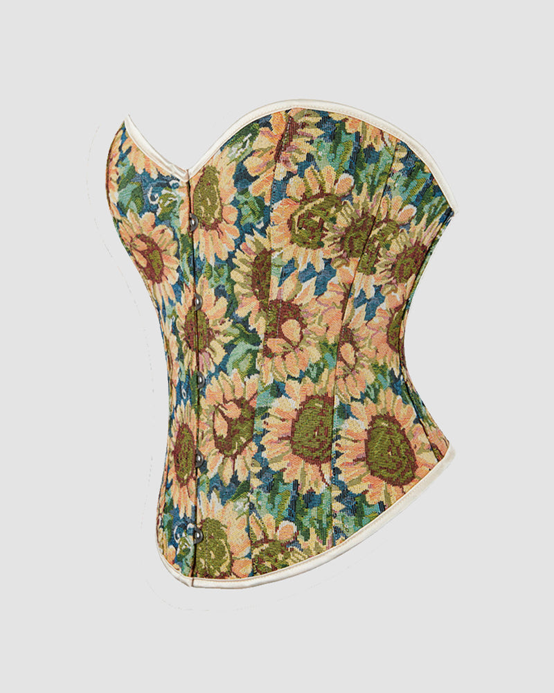 1930s 12 Boned Cotton Sunflower Corset