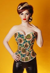 1930s 12 Boned Cotton Sunflower Corset