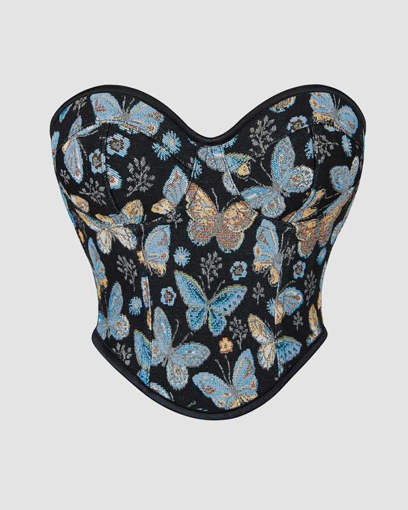 1950s 10 Boned Cotton Butterfly Pattern Corset