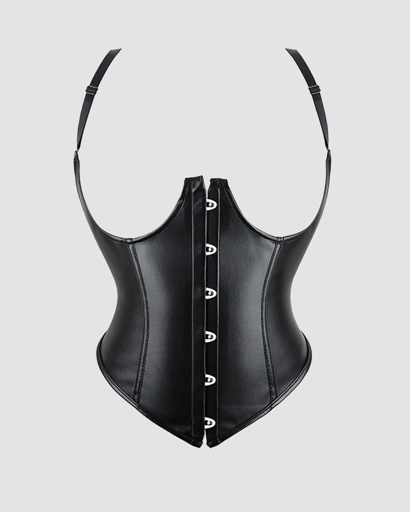 1980s 10 Boned Leather Suspenders Corset