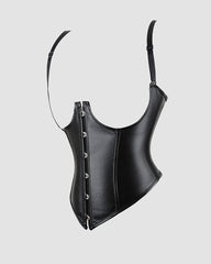 1980s 10 Boned Leather Suspenders Corset