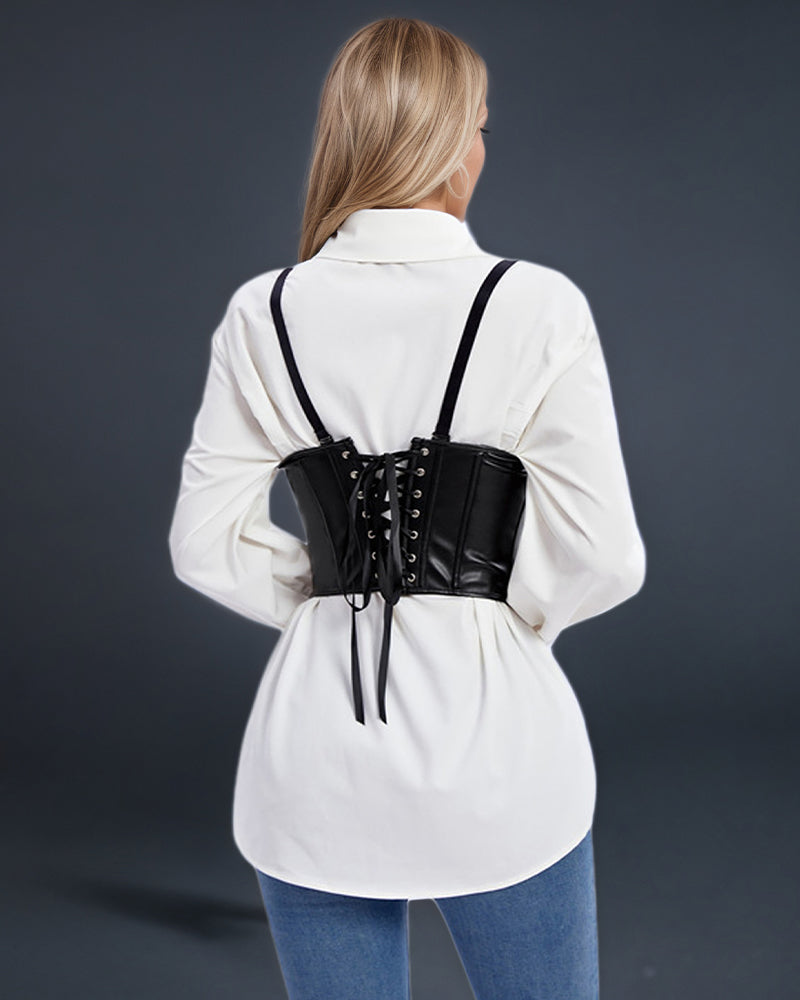 1980s 10 Boned Leather Suspenders Corset