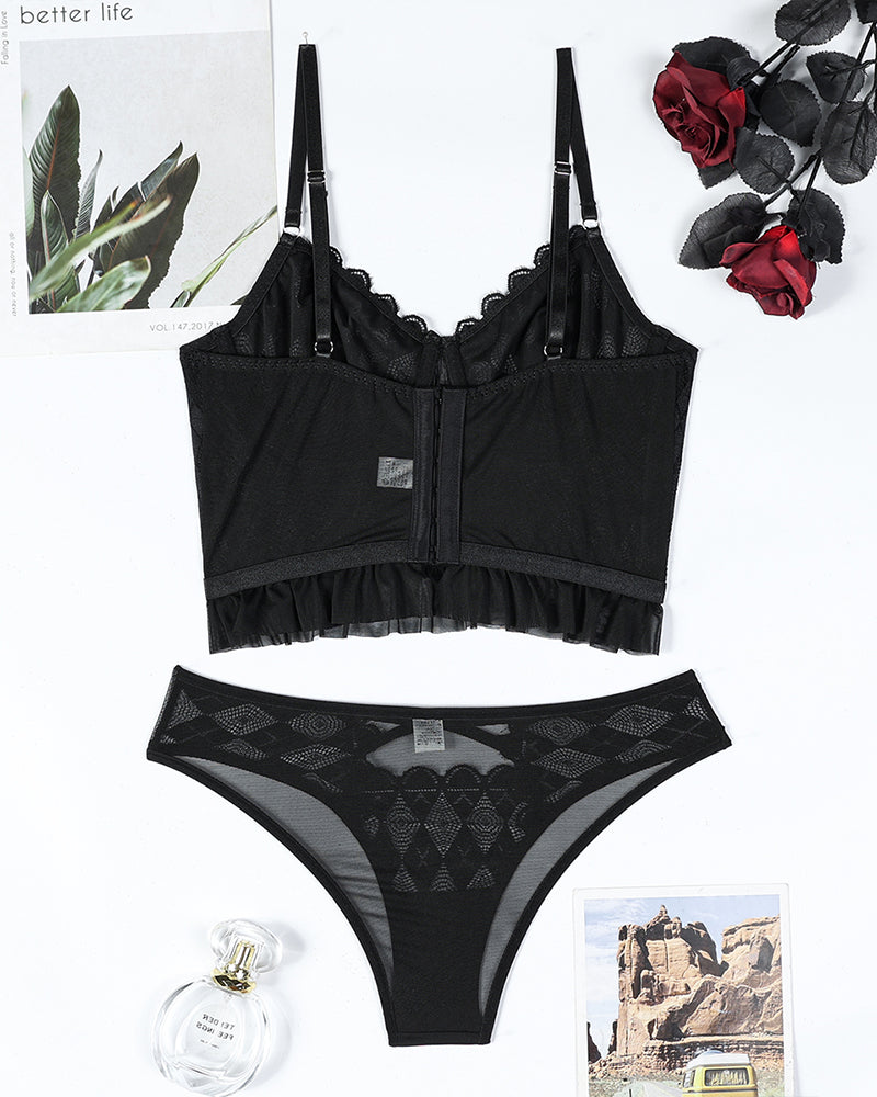 Lace Cross Heart Bra Set
