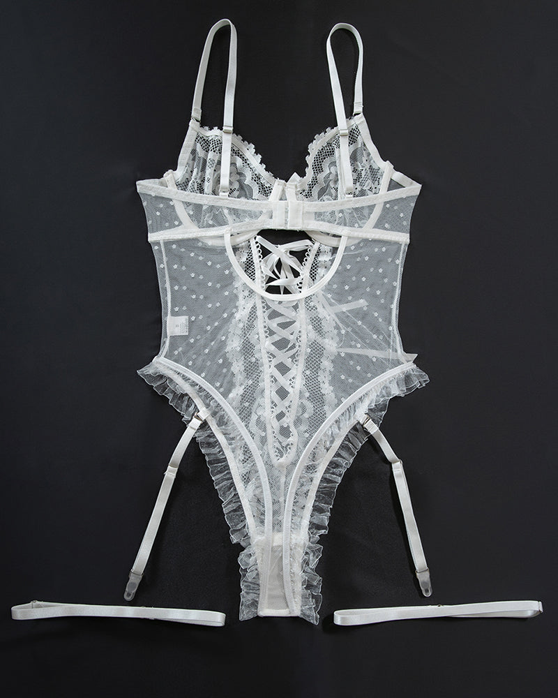 Lace Hollow Cross Strap Bodysuit