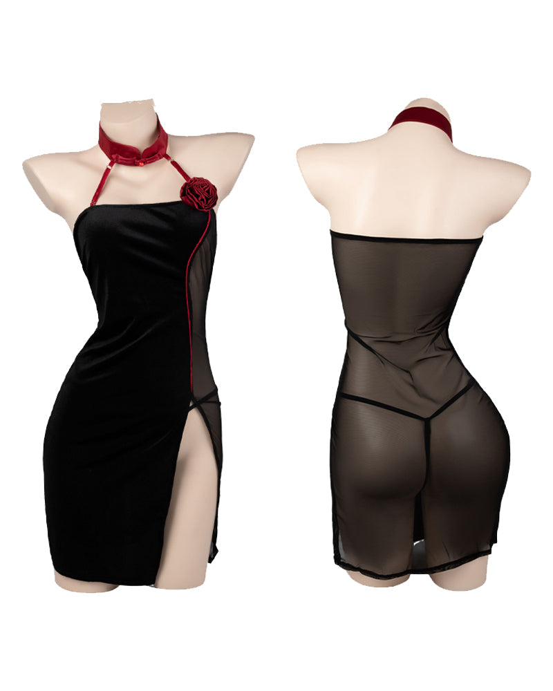 Halter Neck Button See-Through Cheongsam