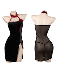 Halter Neck Button See-Through Cheongsam