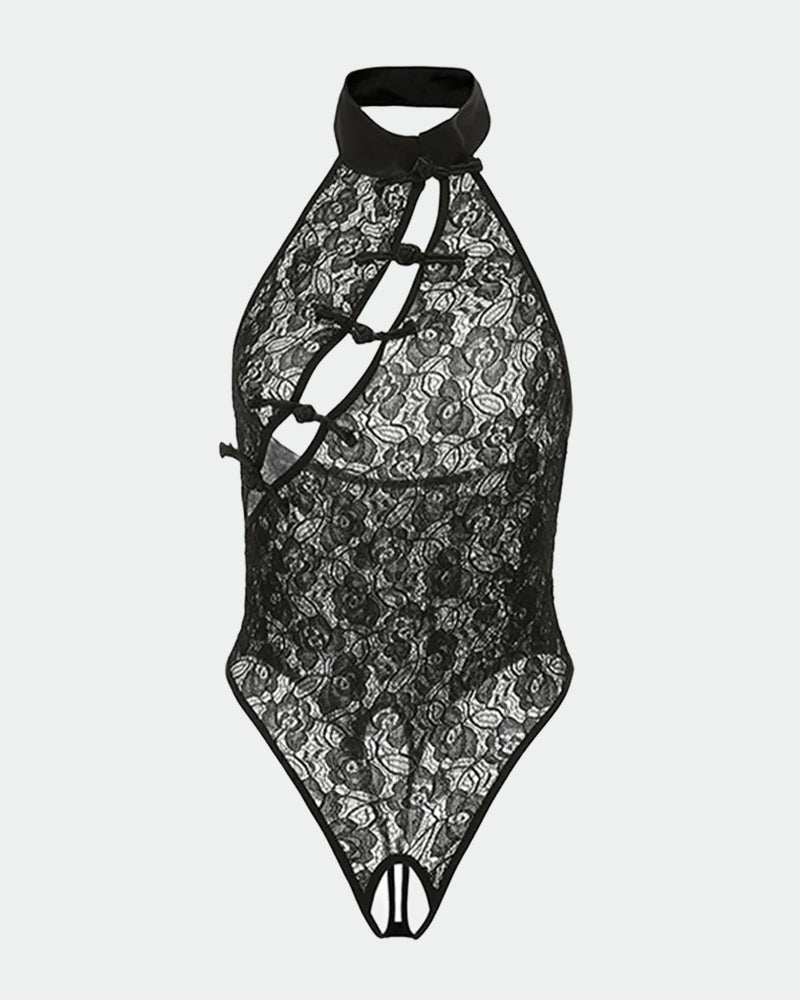 Open Crotch Cheongsam Bodysuit
