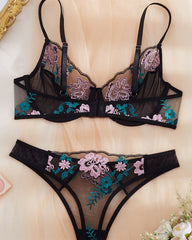 Embroidery Patchwork Mesh Bra Sets