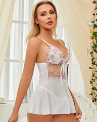 Suspender See-through Embroidered Nightdress
