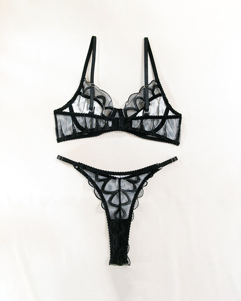 Lace Stitching Leopard Print Bra Set