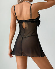 Bowknot Elastic Mesh Cupless Lace Nightdress