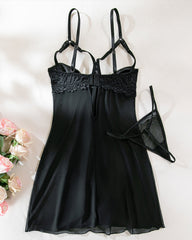 Bowknot Elastic Mesh Cupless Lace Nightdress