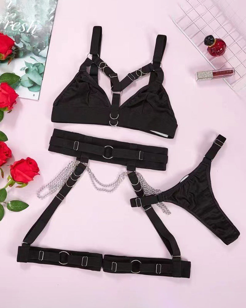 Metal Chain Strap Bra Set