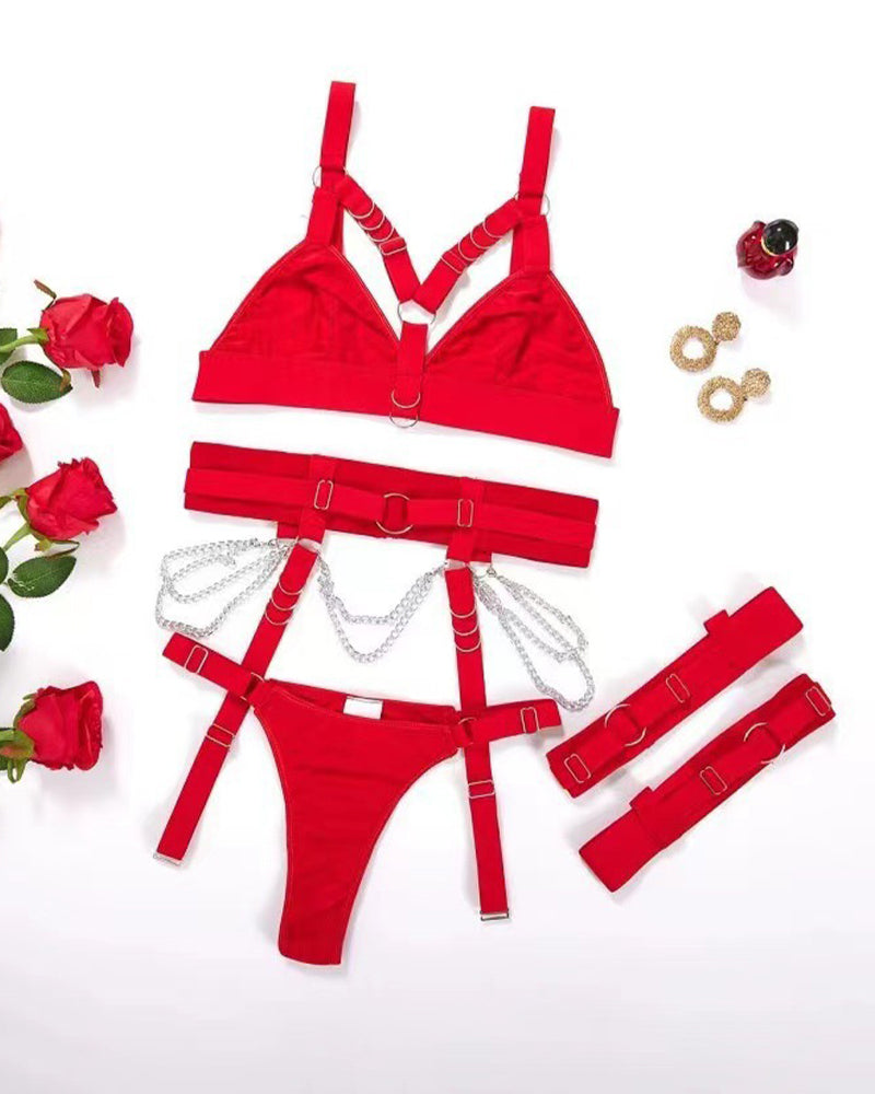 Metal Chain Strap Bra Set