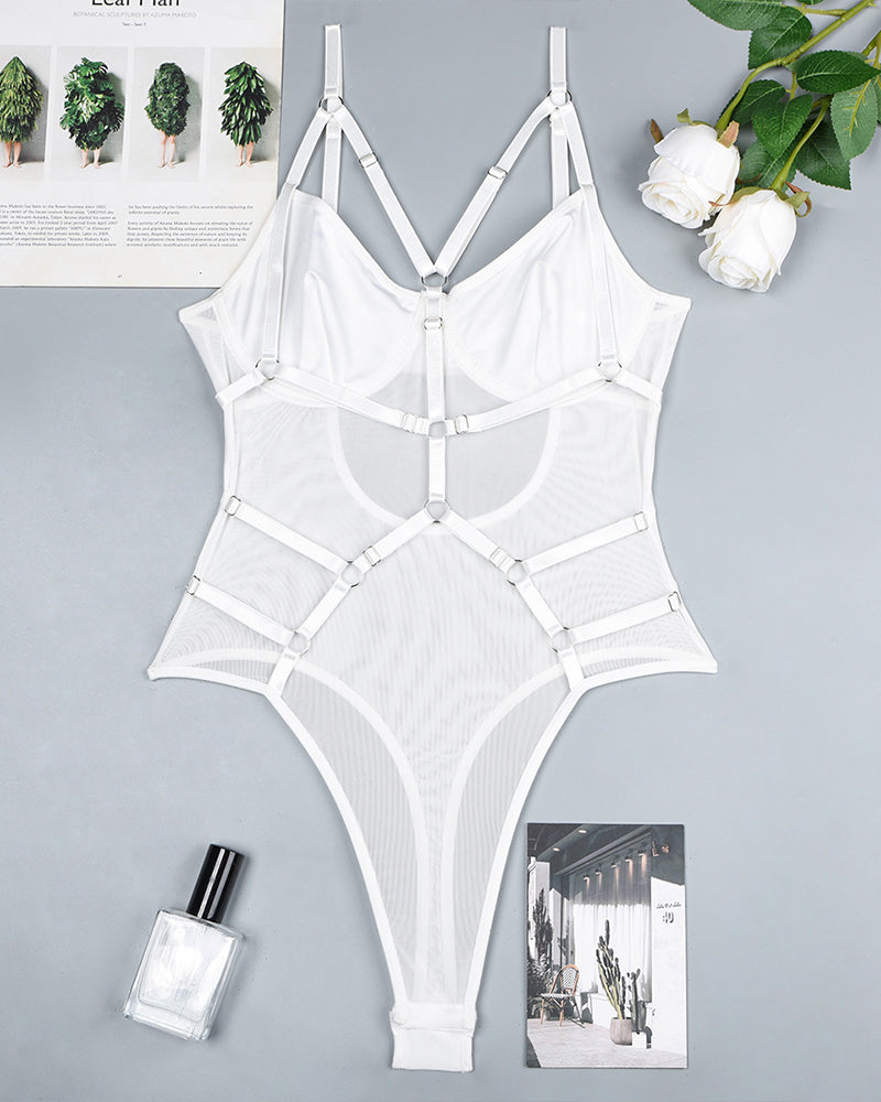 Mesh Strappy See-Through Bodysuit