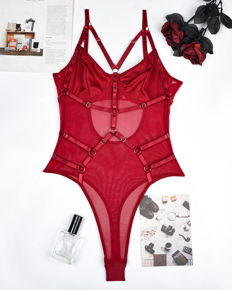 Mesh Strappy See-Through Bodysuit