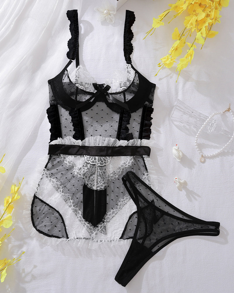 Mesh See-Through Hollow Backless Bra Set