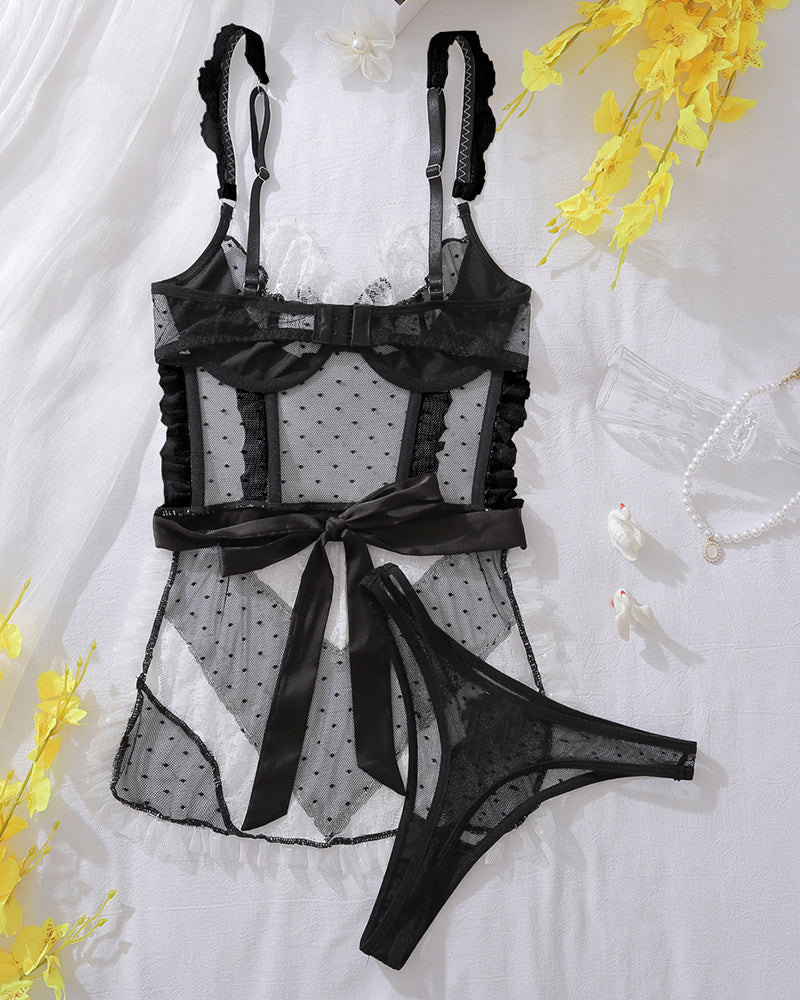 Mesh See-Through Hollow Backless Bra Set