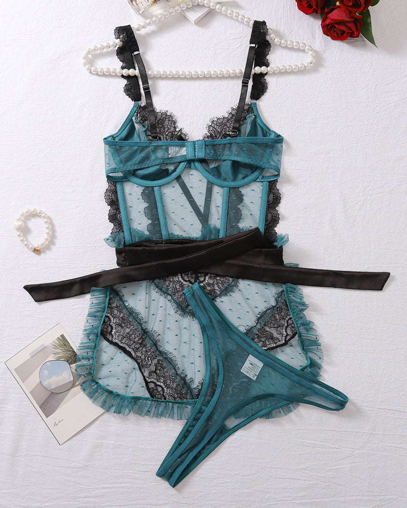 Mesh See-Through Hollow Backless Bra Set