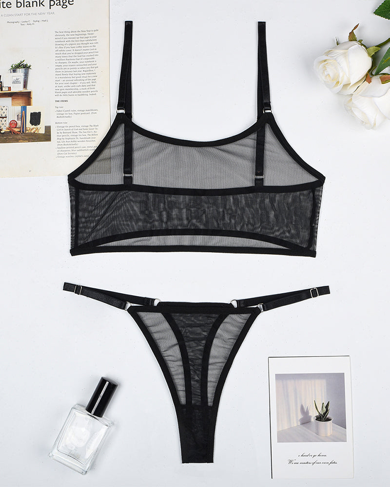 Mesh See-Through Camisole Bra Set