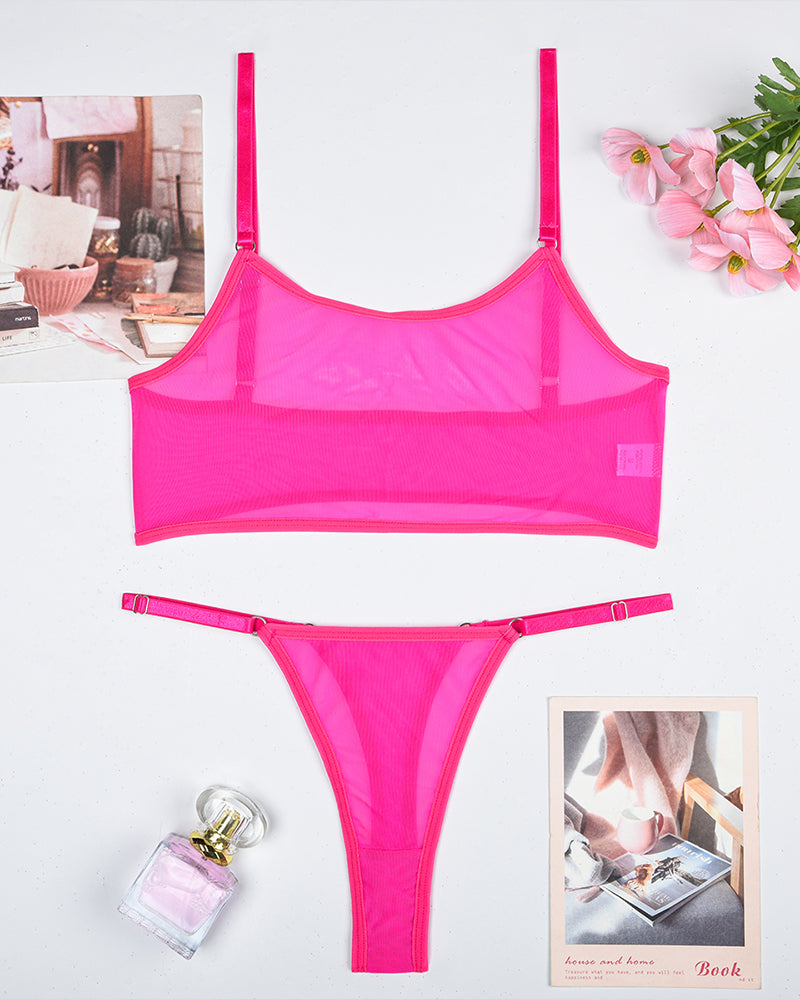 Mesh See-Through Camisole Bra Set