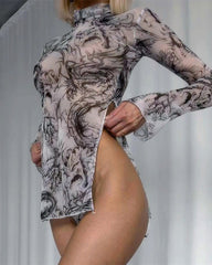 Tie-Dye Mesh High Side Slit Dress