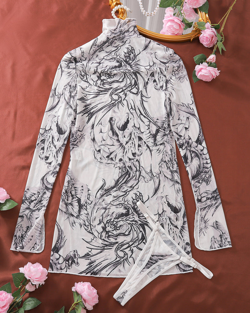 Tie-Dye Mesh High Side Slit Dress