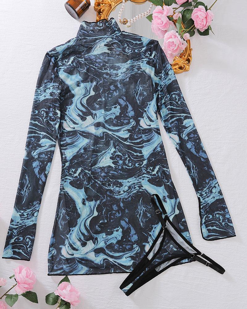 Tie-Dye Mesh High Side Slit Dress