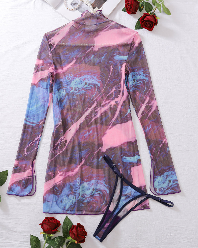 Tie-Dye Mesh High Side Slit Dress