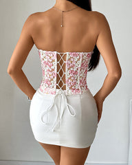 FPrinted Lace-Up Strapless Tube Top