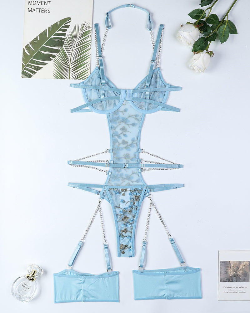 Lace Embroidered Chain Bodysuits
