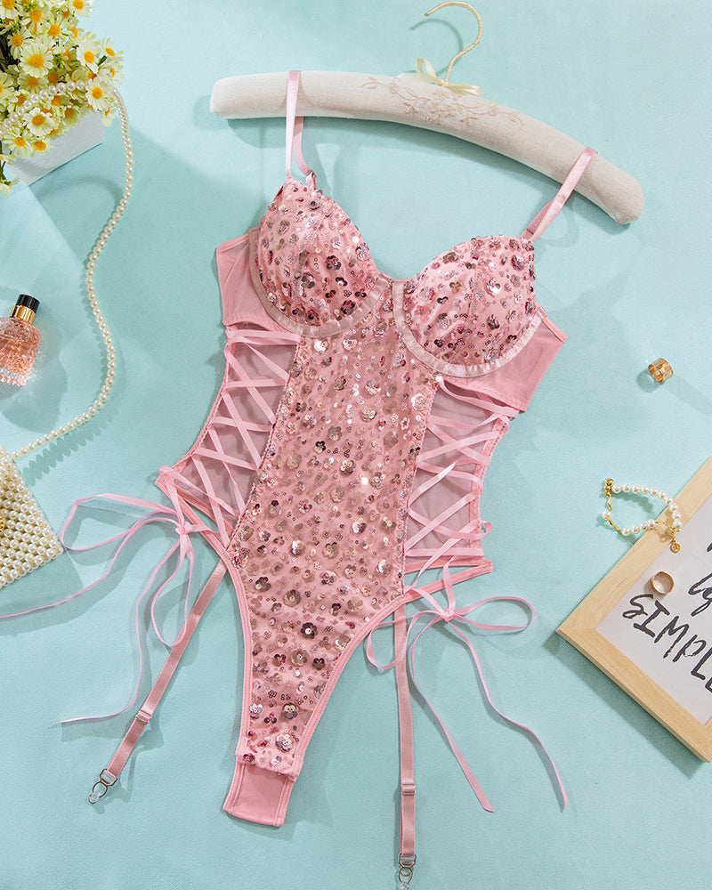 Mesh Erotic Butterfly Sequins Bodysuit