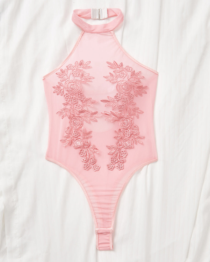 Mesh Sheer FEmbroidered Bodysuit
