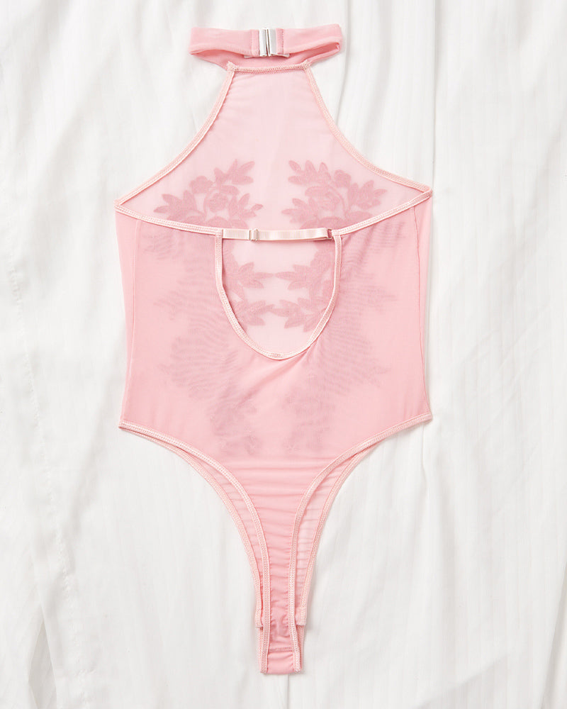 Mesh Sheer FEmbroidered Bodysuit