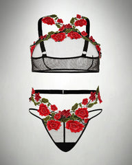 Plus Size Fishnet Embroidery Lingerie Set