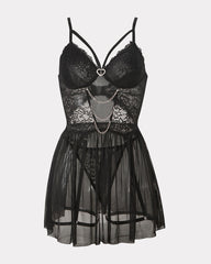 Lace Babydoll Chain Push Up with Garter Belt
