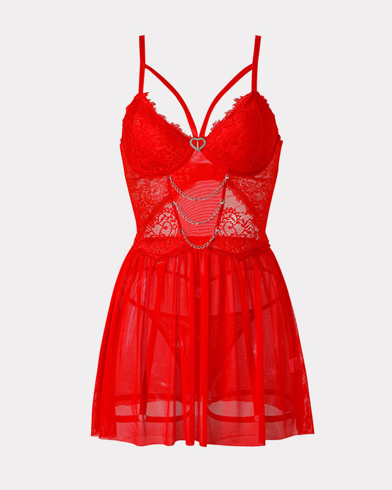 Lace Babydoll Chain Push Up with Garter Belt