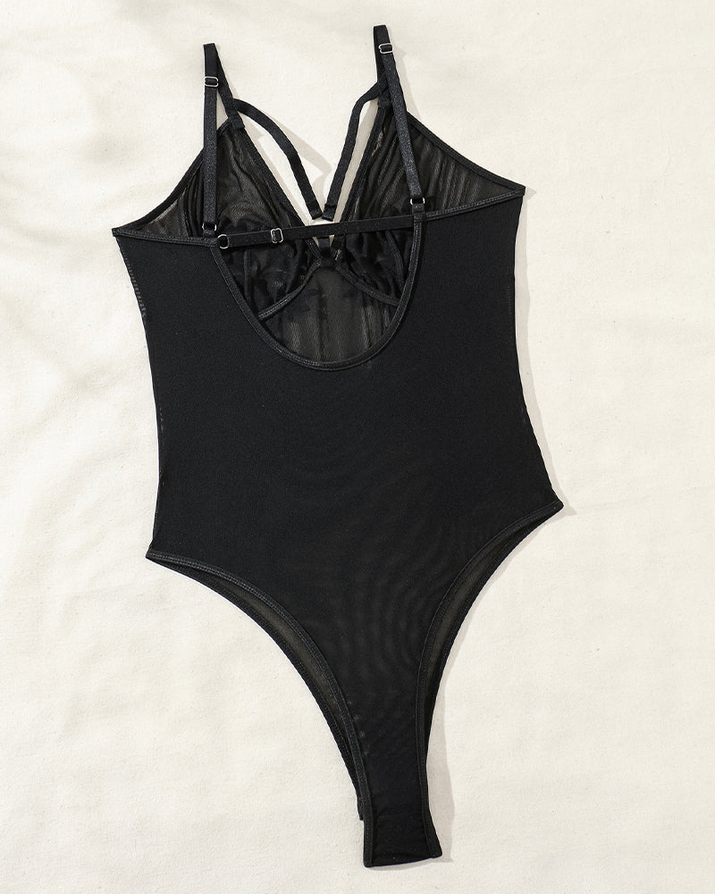 FEmbroidered Mesh Sheer Bodysuit