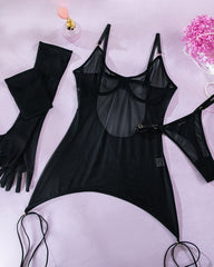 Mesh Straps Bodycon Dress with Gloves