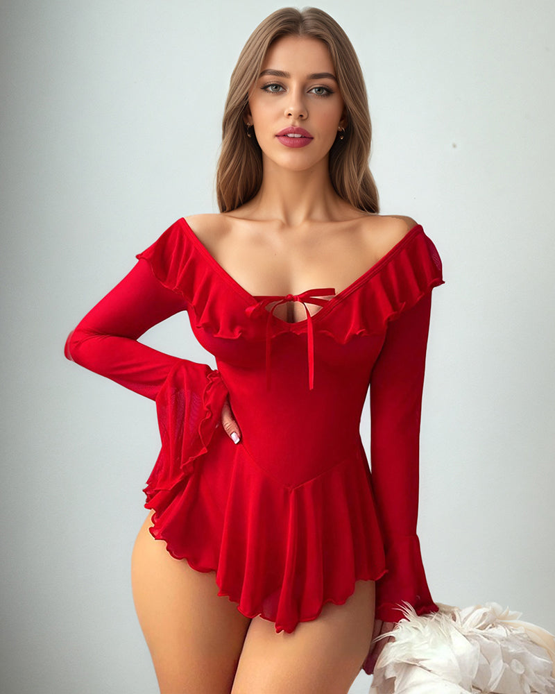 Sheer Mesh Rave Ruffle Off Shoulder Dress