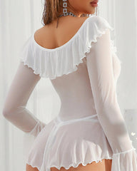 Sheer Mesh Rave Ruffle Off Shoulder Dress