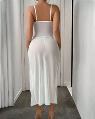 Pearl Strap High Slit Mesh Nightgown