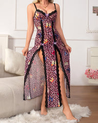 Leopard Butterfly High Slit Nightgown