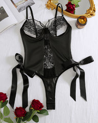 Faux Leather Lace-up Cutout Bodysuit