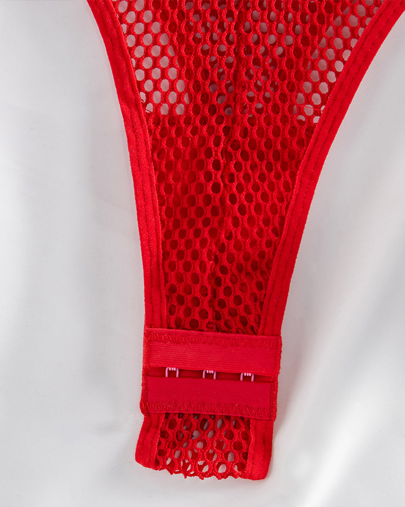 Criss-Cross Neck Fishnet Teddy