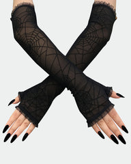 Long Spider Web Lace Gloves