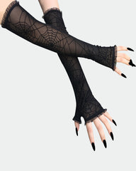Long Spider Web Lace Gloves