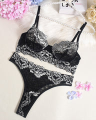 Color Trim Lace Underwire Bra Panty Sets