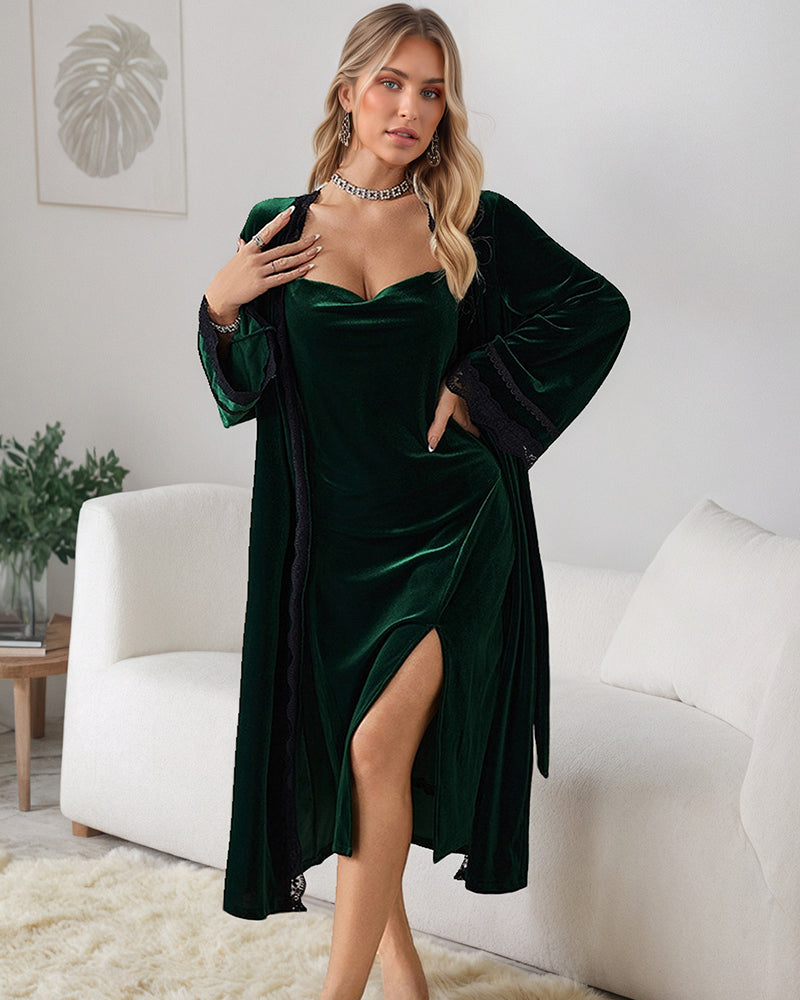 Velvet Set Slit Dress + Long Robe